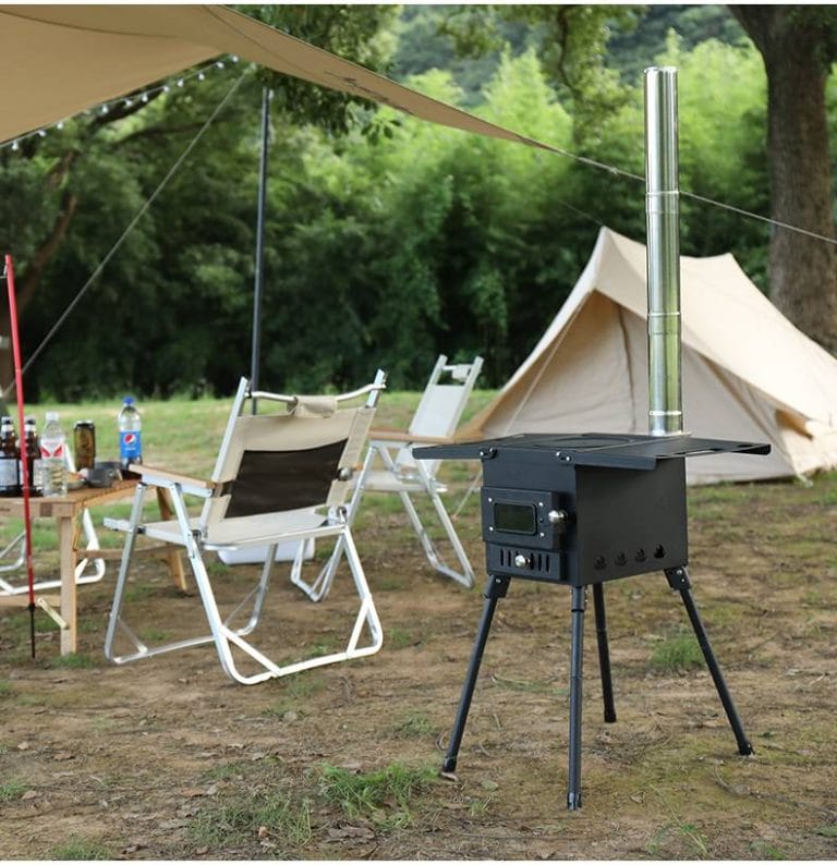 What outdoor activities are foldable wood stoves suitable for?